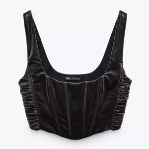 ZARA‎ Black Velvet Corset Crop Top Size S Structured Bustier